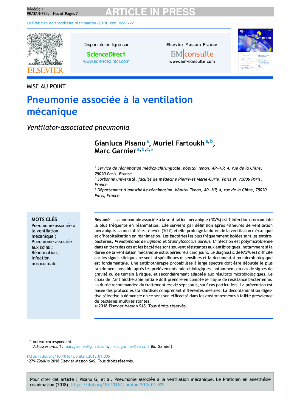 Pneumonie associée Ã  la ventilation mécanique