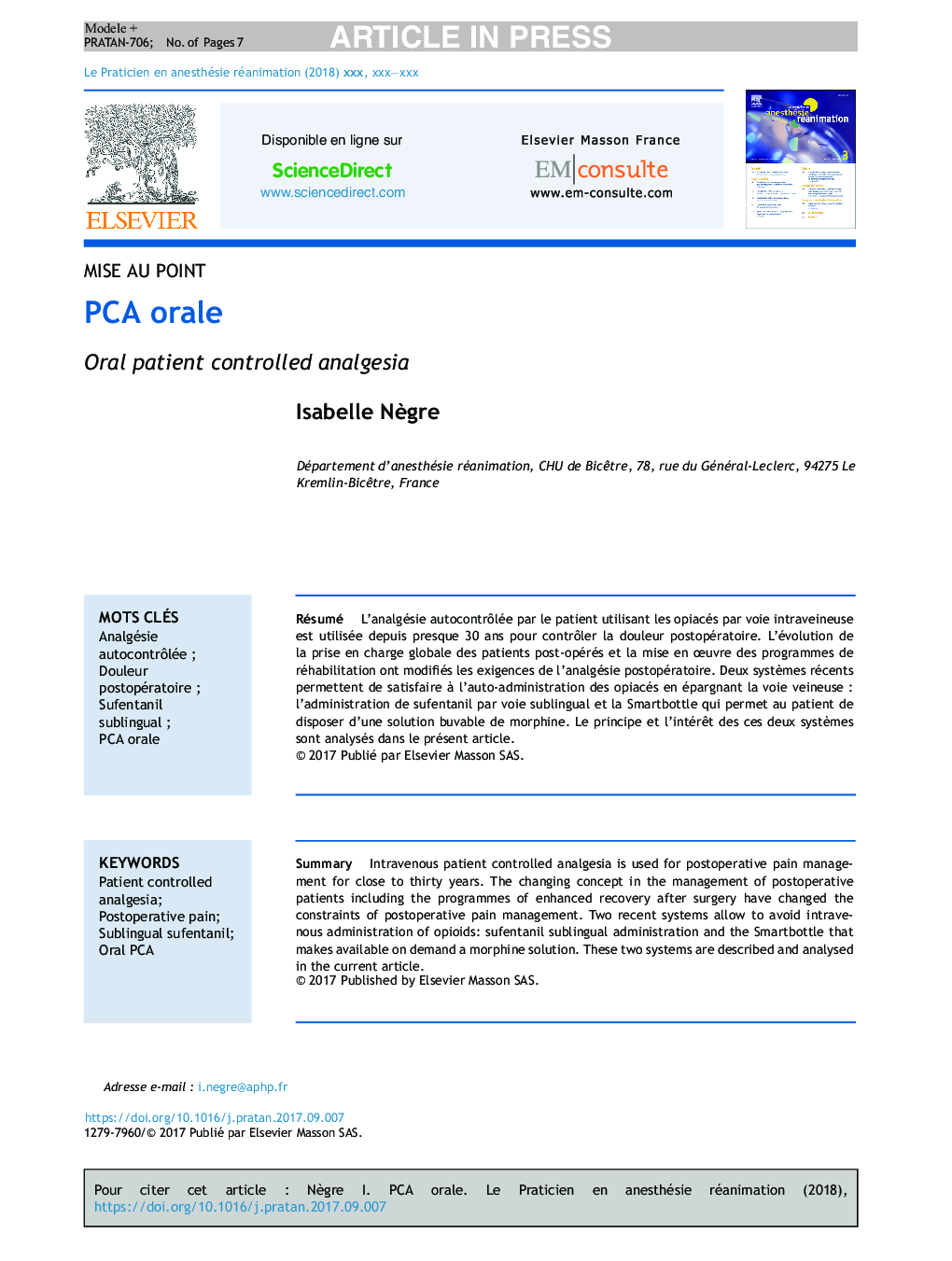 PCA orale