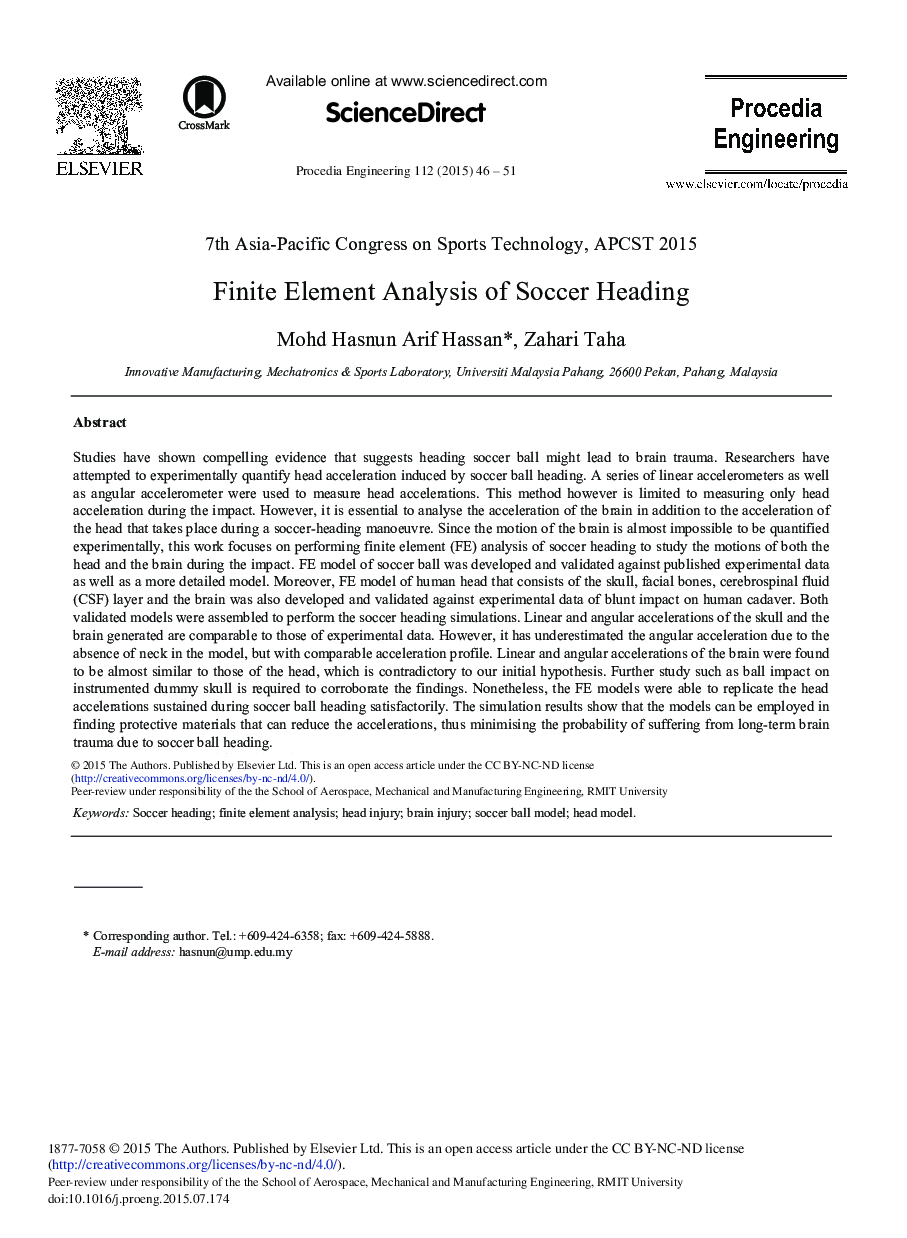 Finite Element Analysis of Soccer Heading 