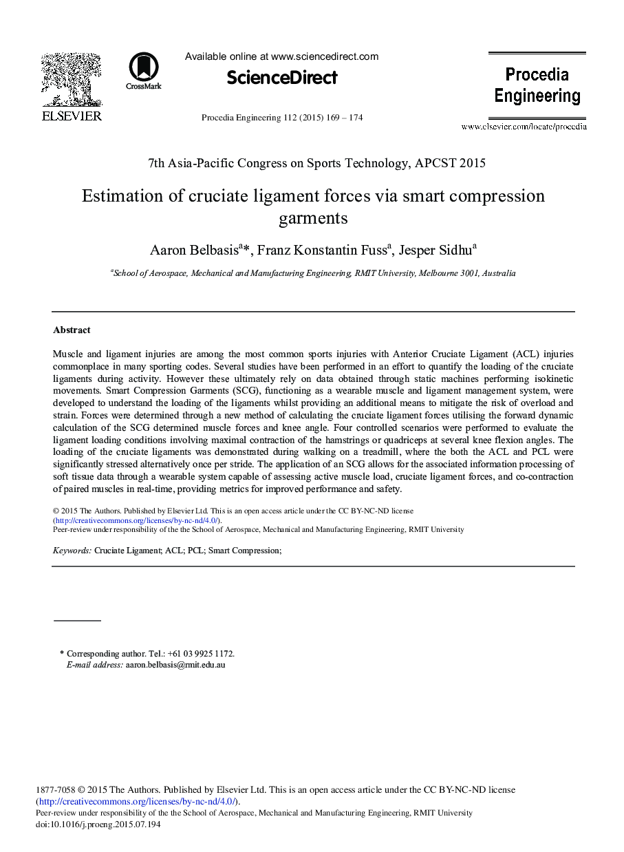 Estimation of Cruciate Ligament Forces Via Smart Compression Garments 