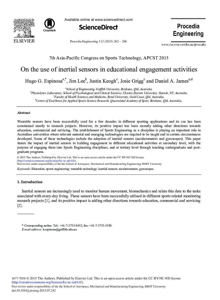 On the Use of Inertial Sensors in Educational Engagement Activities 