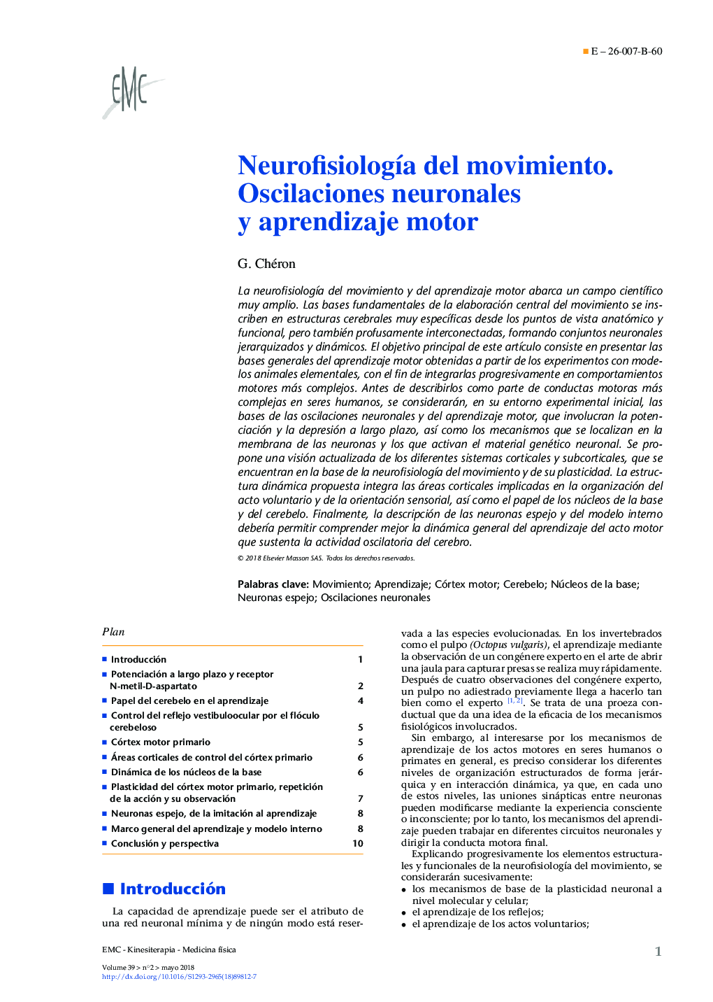 NeurofisiologÃ­a del movimiento. Oscilaciones neuronales y aprendizaje motor