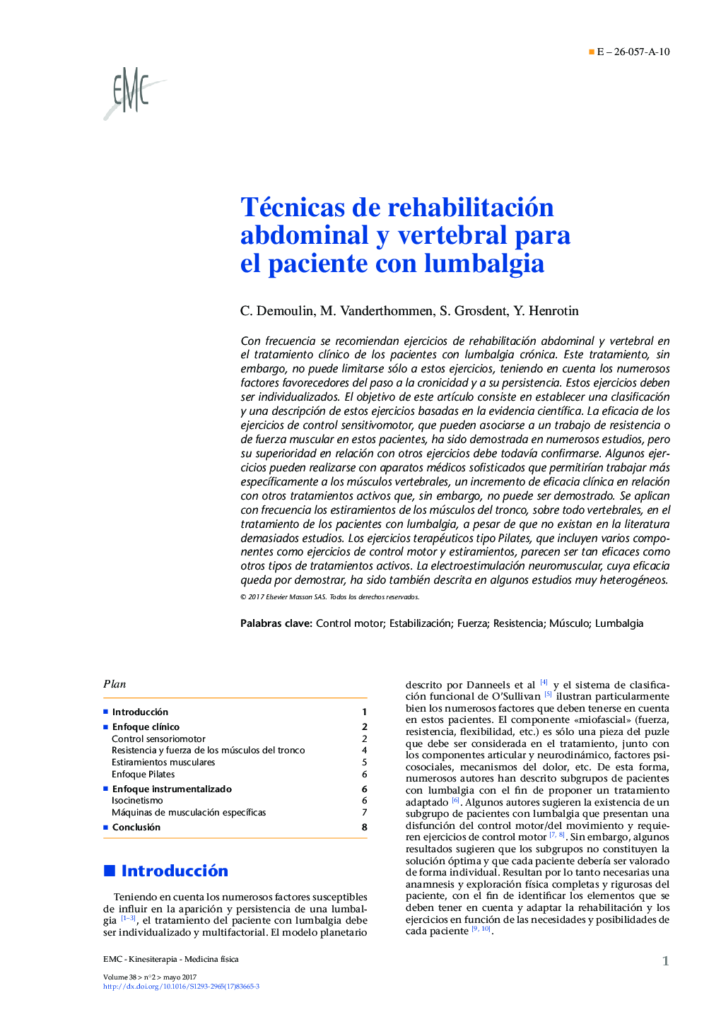 Técnicas de rehabilitación abdominal y vertebral para el paciente con lumbalgia