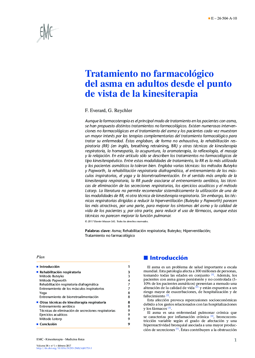 Tratamiento no farmacológico del asma en adultos desde el punto de vista de la kinesiterapia