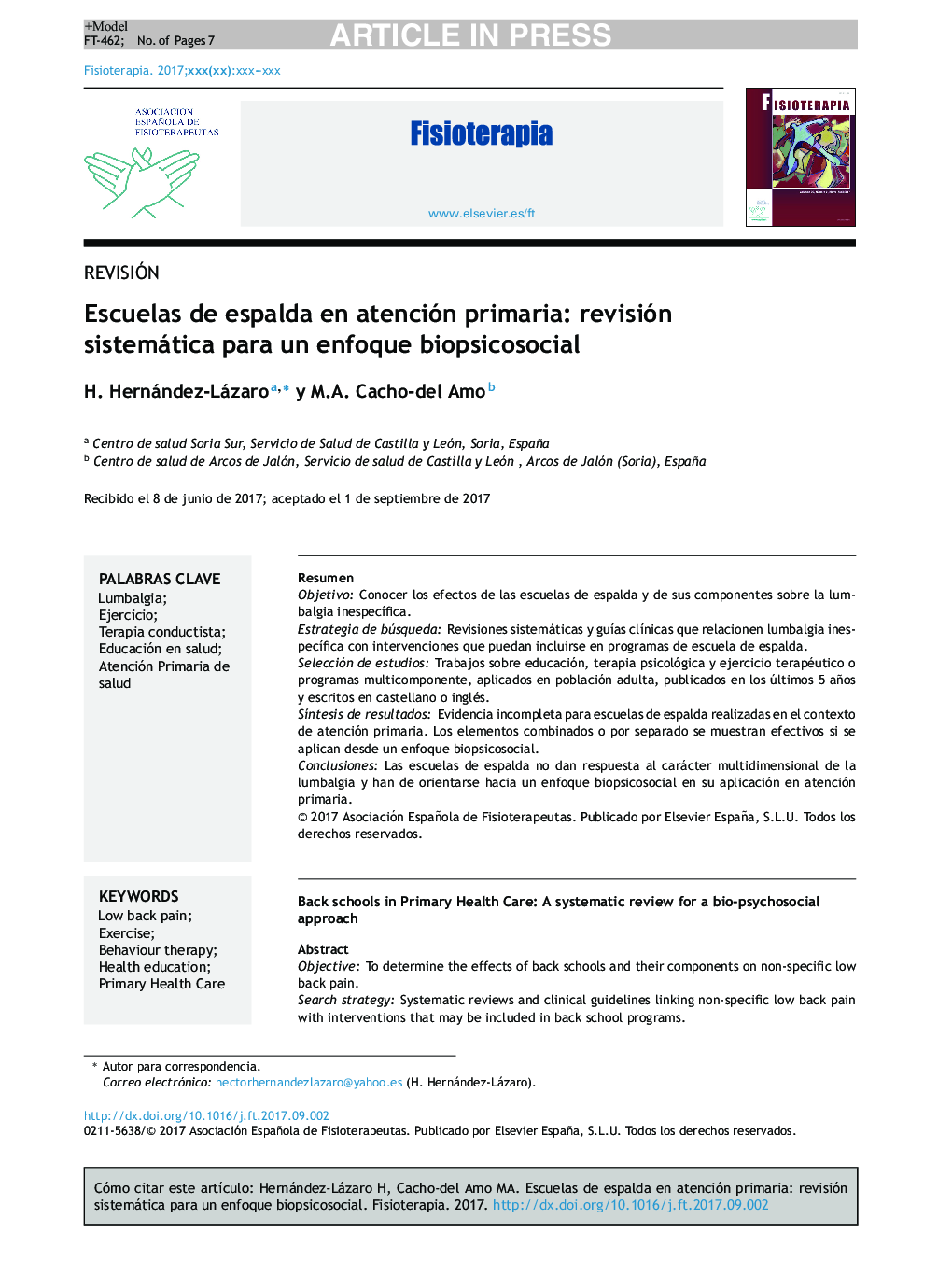 Escuelas de espalda en atención primaria: revisión sistemática para un enfoque biopsicosocial