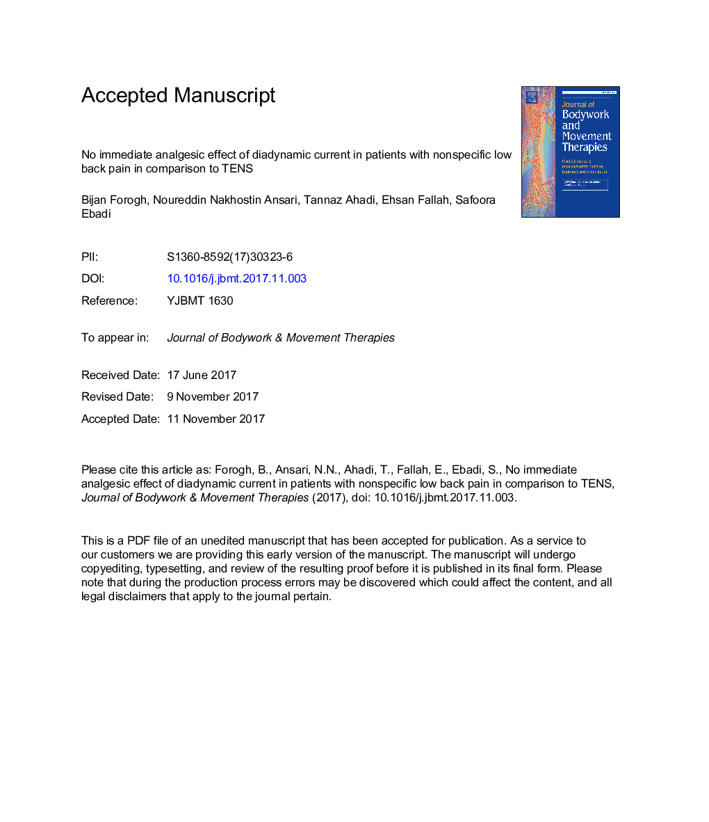 No immediate analgesic effect of diadynamic current in patients with nonspecific low back pain in comparison to TENS