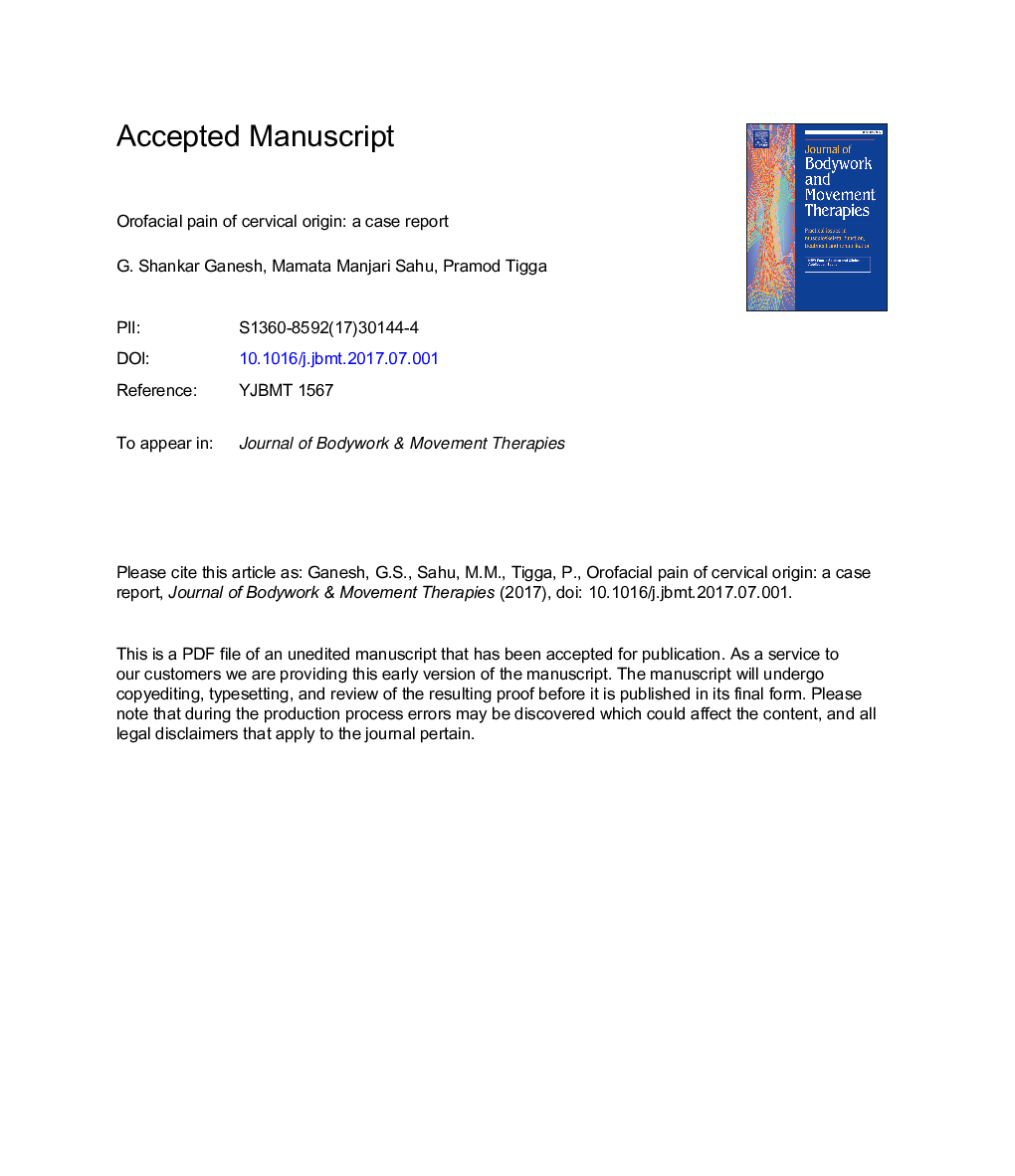 Orofacial pain of cervical origin: A case report