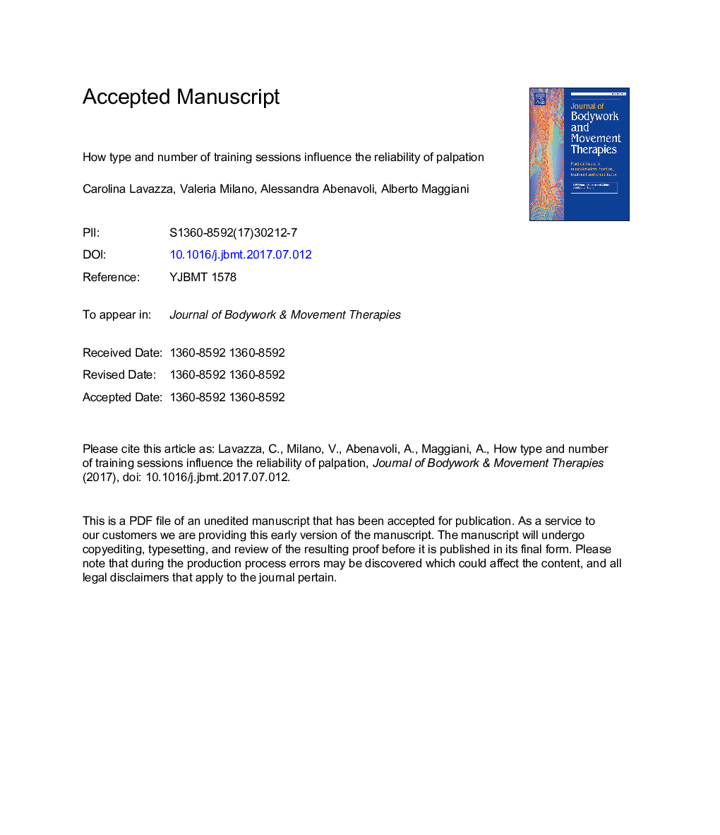 How type and number of training sessions influence the reliability ofÂ palpation