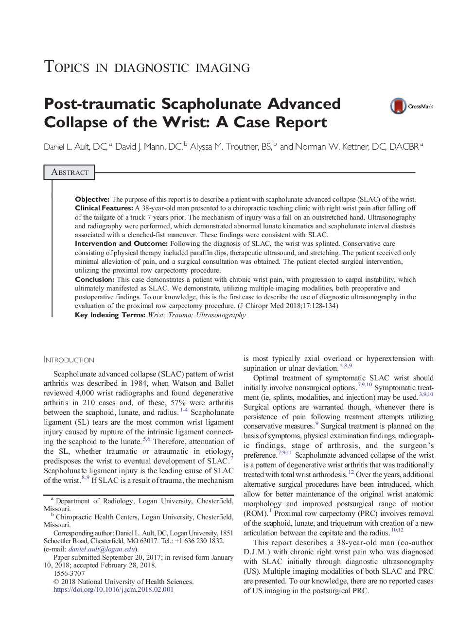 Post-traumatic Scapholunate Advanced Collapse of the Wrist: A Case Report