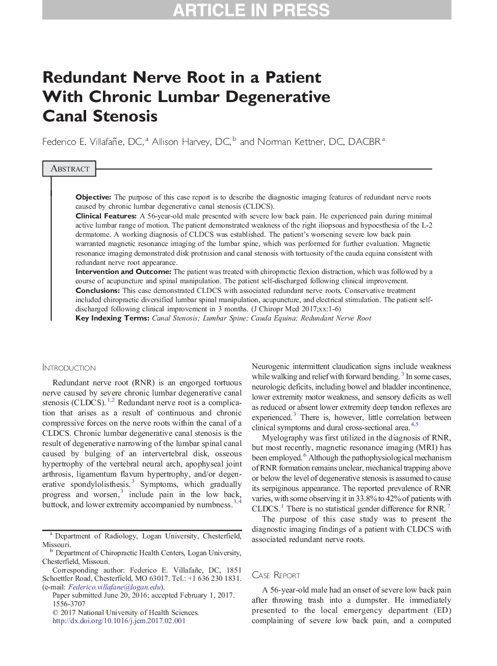 Redundant Nerve Root in a Patient With Chronic Lumbar Degenerative Canal Stenosis