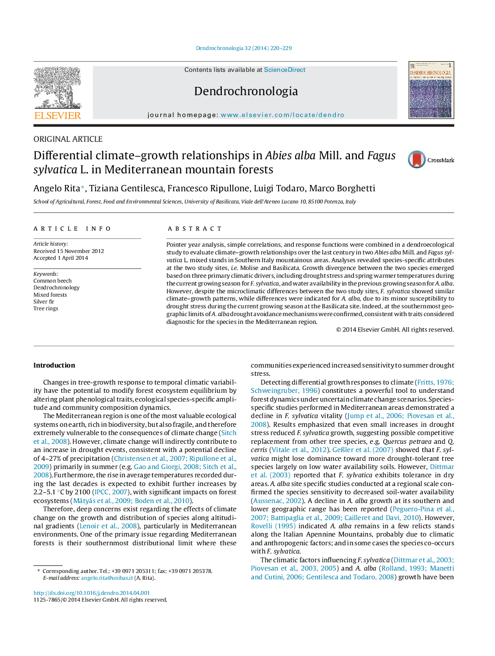 Differential climate–growth relationships in Abies alba Mill. and Fagus sylvatica L. in Mediterranean mountain forests