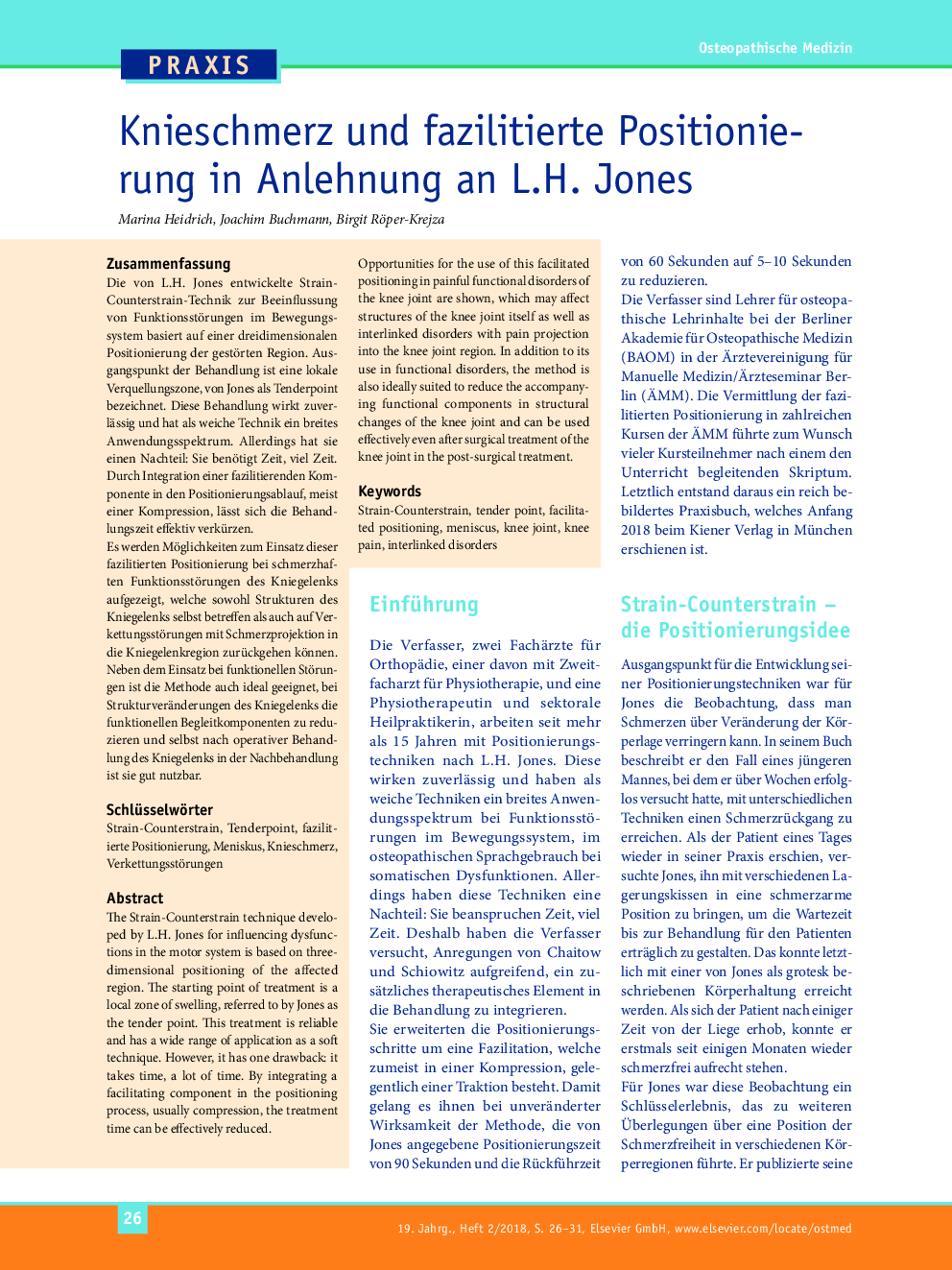 Knieschmerz und fazilitierte Positionierung in Anlehnung an L.H. Jones