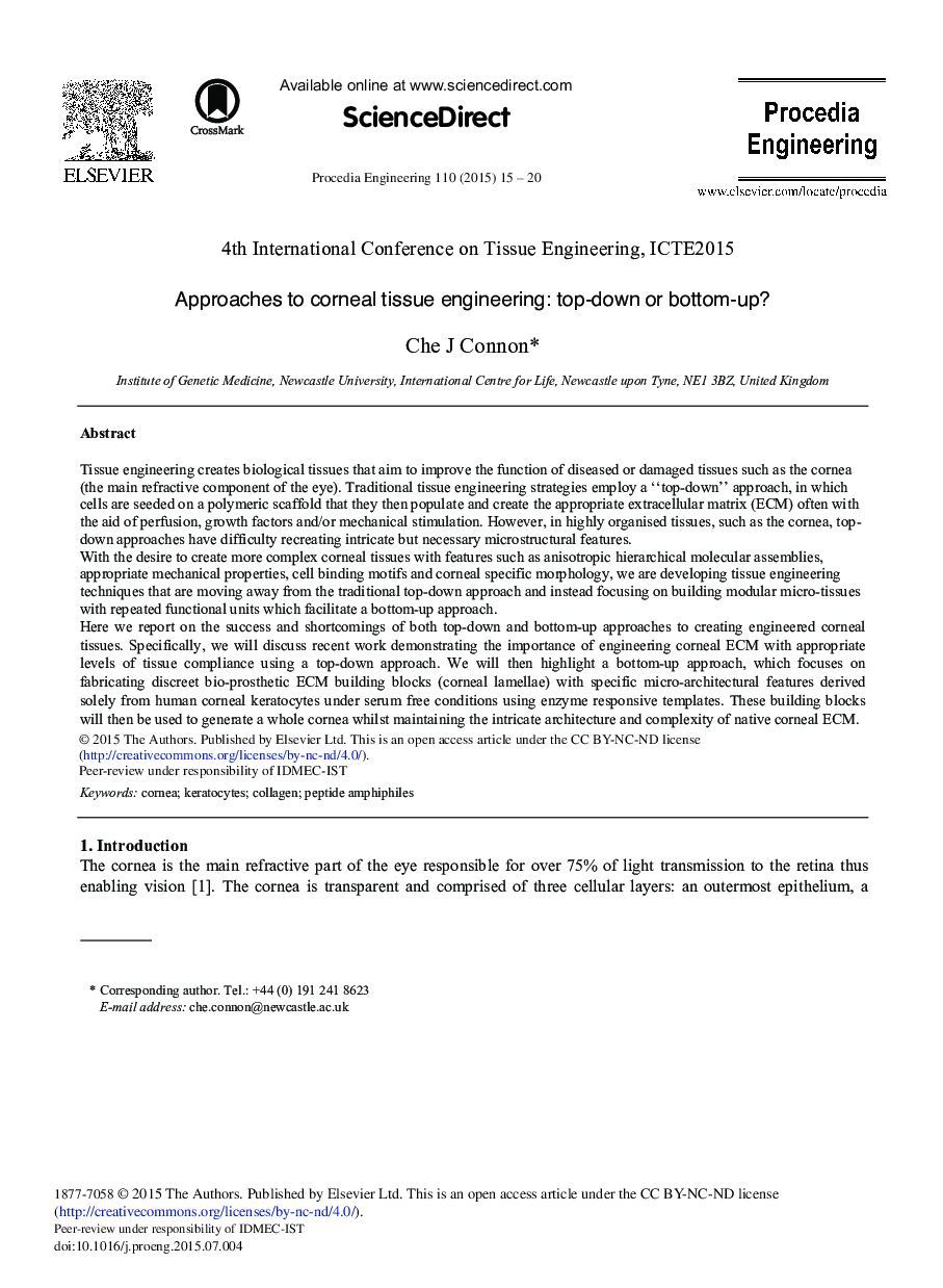 Approaches to Corneal Tissue Engineering: Top-down or Bottom-up? 