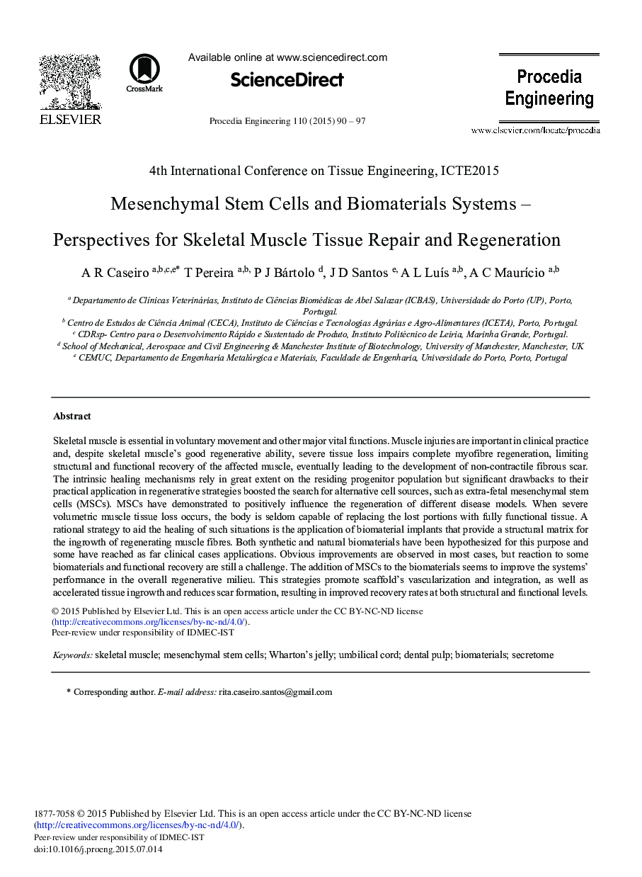 Mesenchymal Stem Cells and Biomaterials Systems – Perspectives for Skeletal Muscle Tissue Repair and Regeneration 