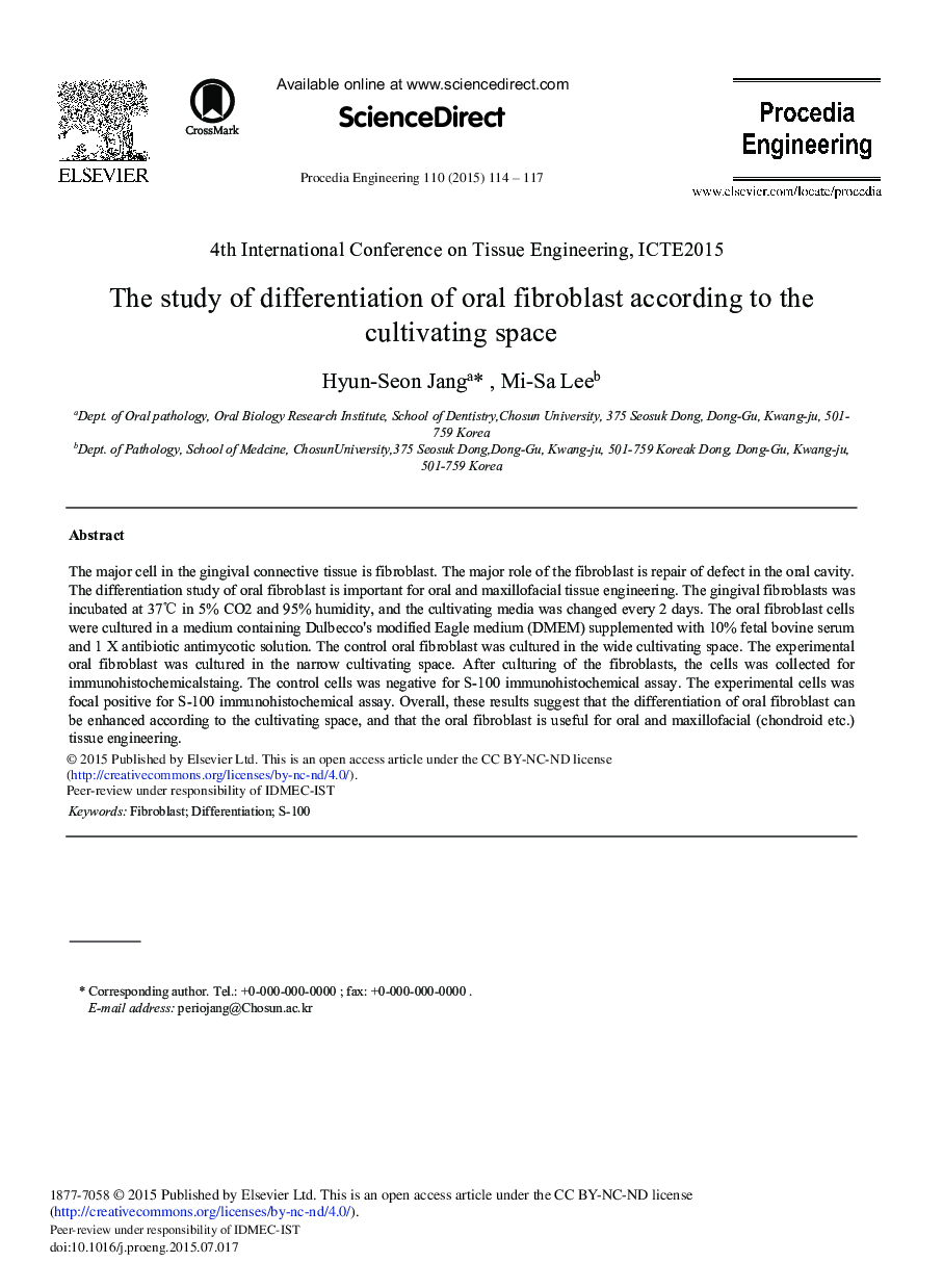 The Study of Differentiation of Oral Fibroblast According to the Cultivating Space 
