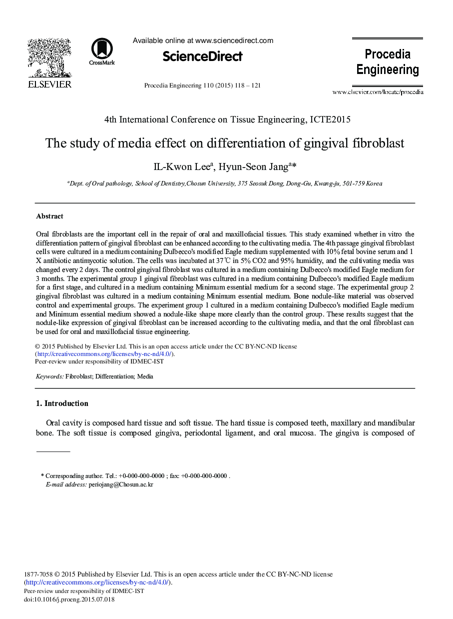 The Study of Media Effect on Differentiation of Gingival Fibroblast 
