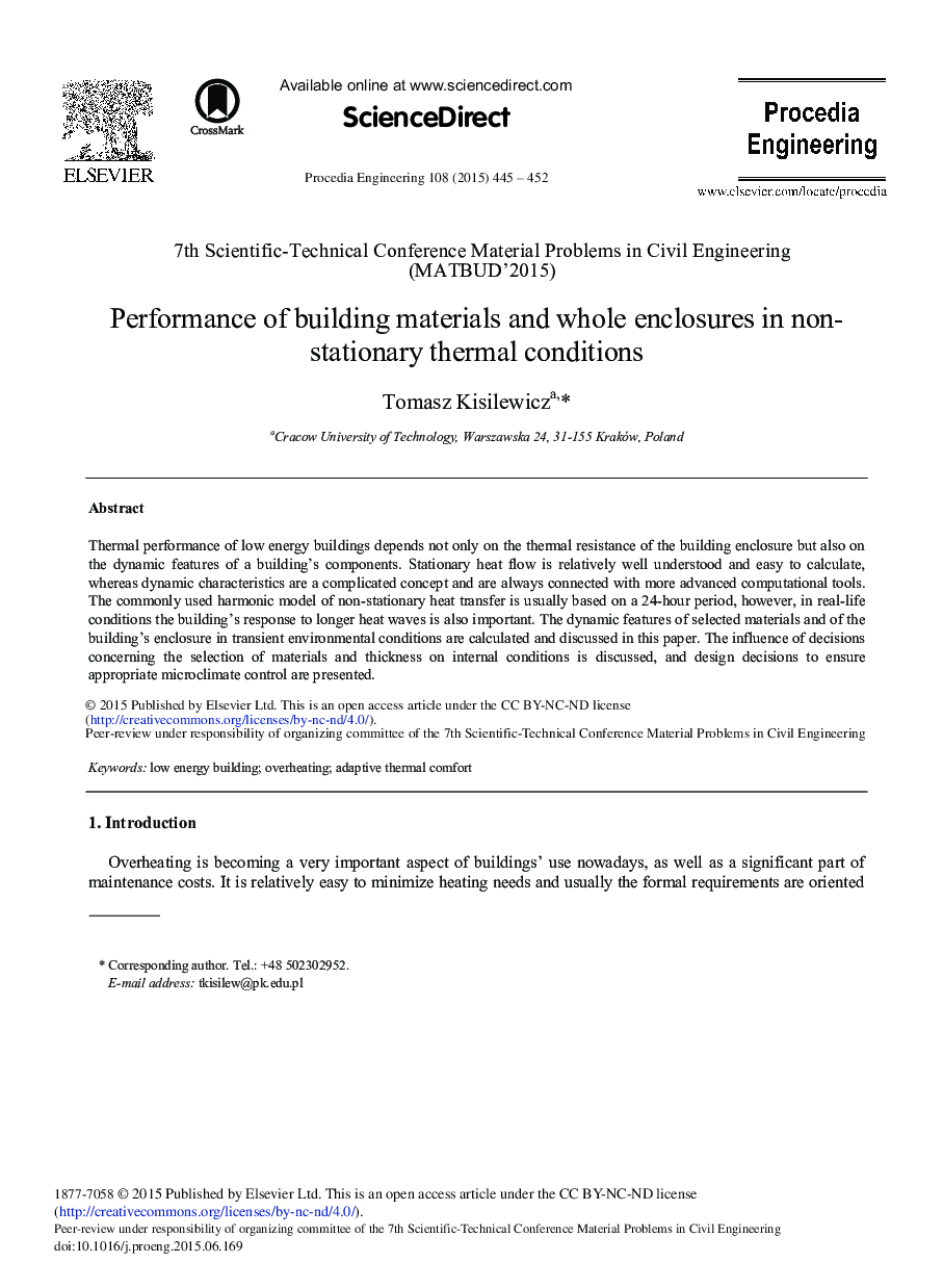 Performance of Building Materials and Whole Enclosures in Non-Stationary Thermal Conditions 
