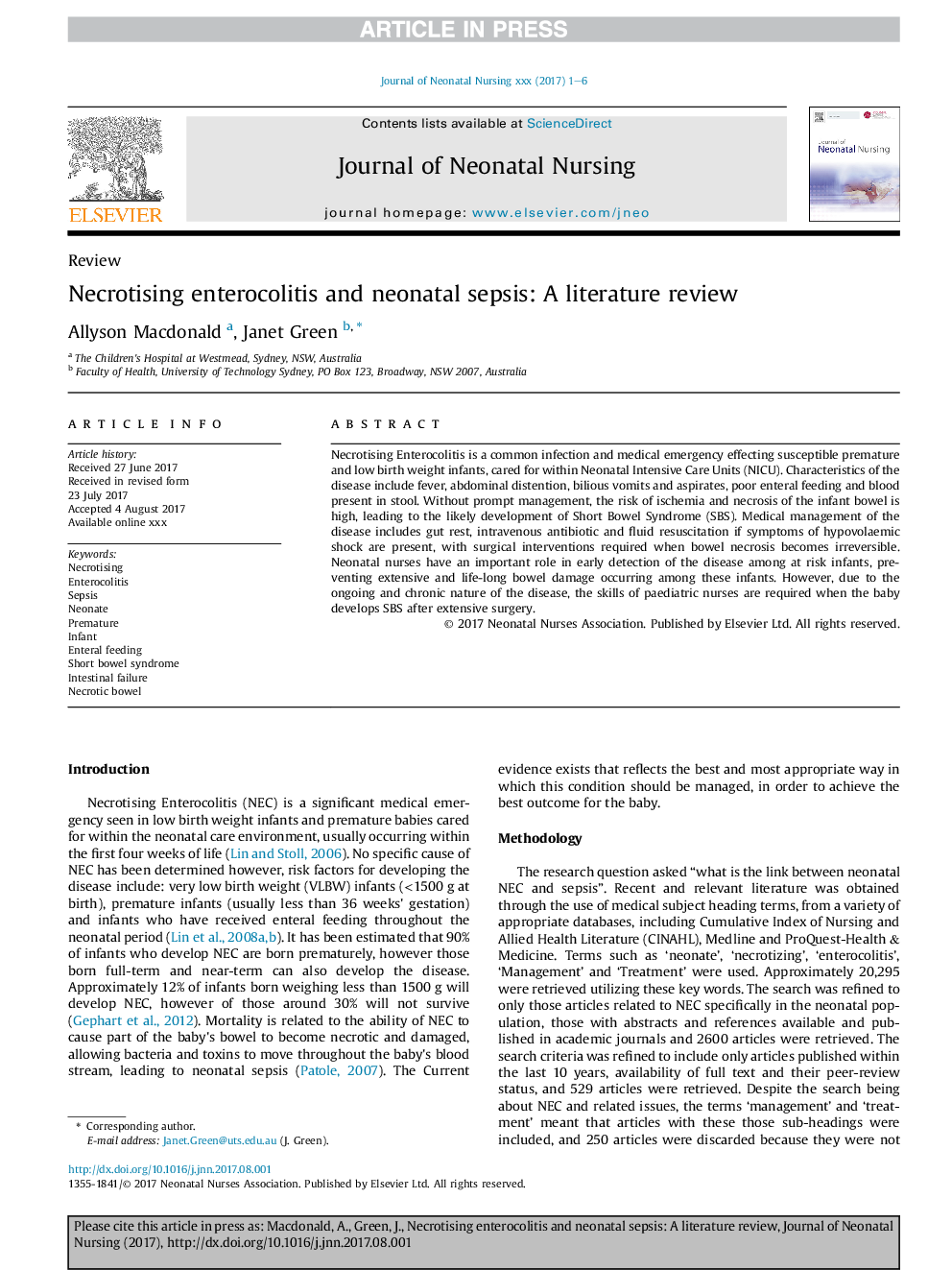 Necrotising enterocolitis and neonatal sepsis: A literature review