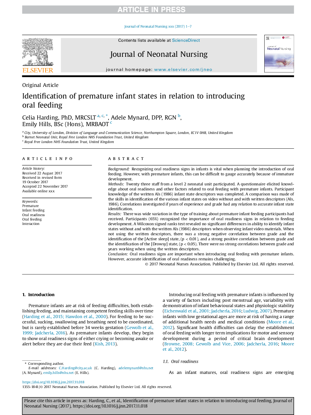 Identification of premature infant states in relation to introducing oral feeding