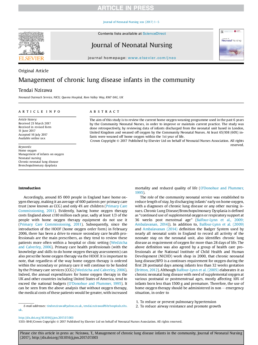 Management of chronic lung disease infants in the community