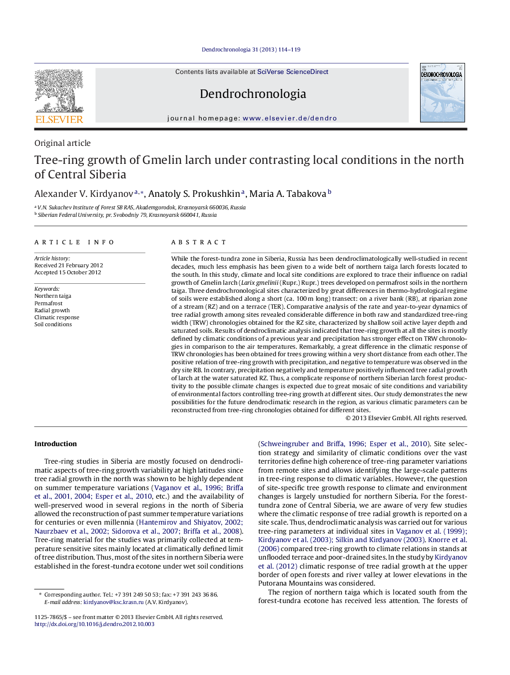 Tree-ring growth of Gmelin larch under contrasting local conditions in the north of Central Siberia