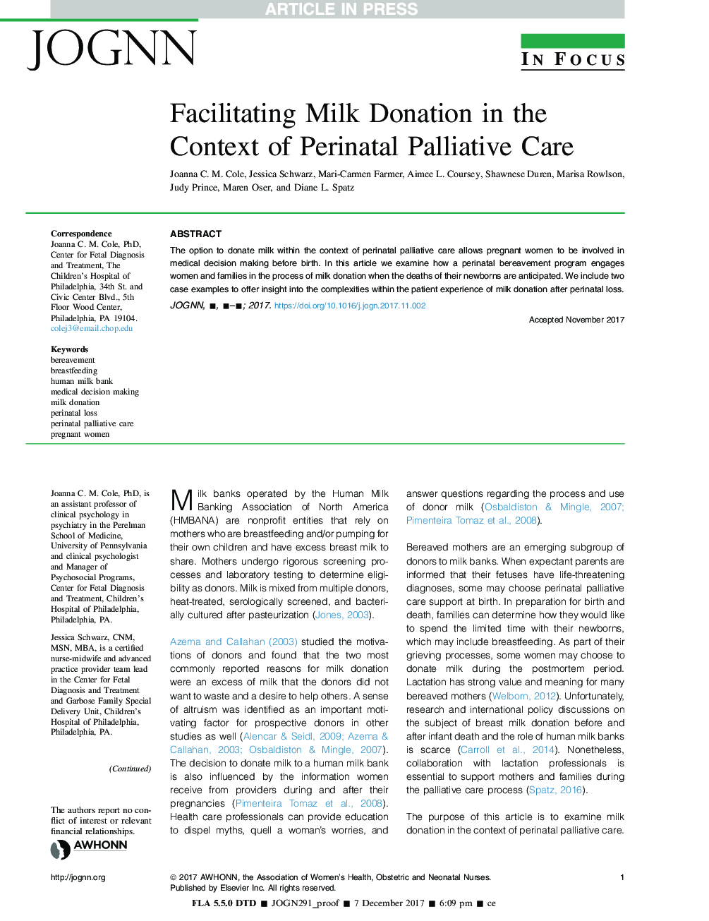 Facilitating Milk Donation in the Context of Perinatal Palliative Care