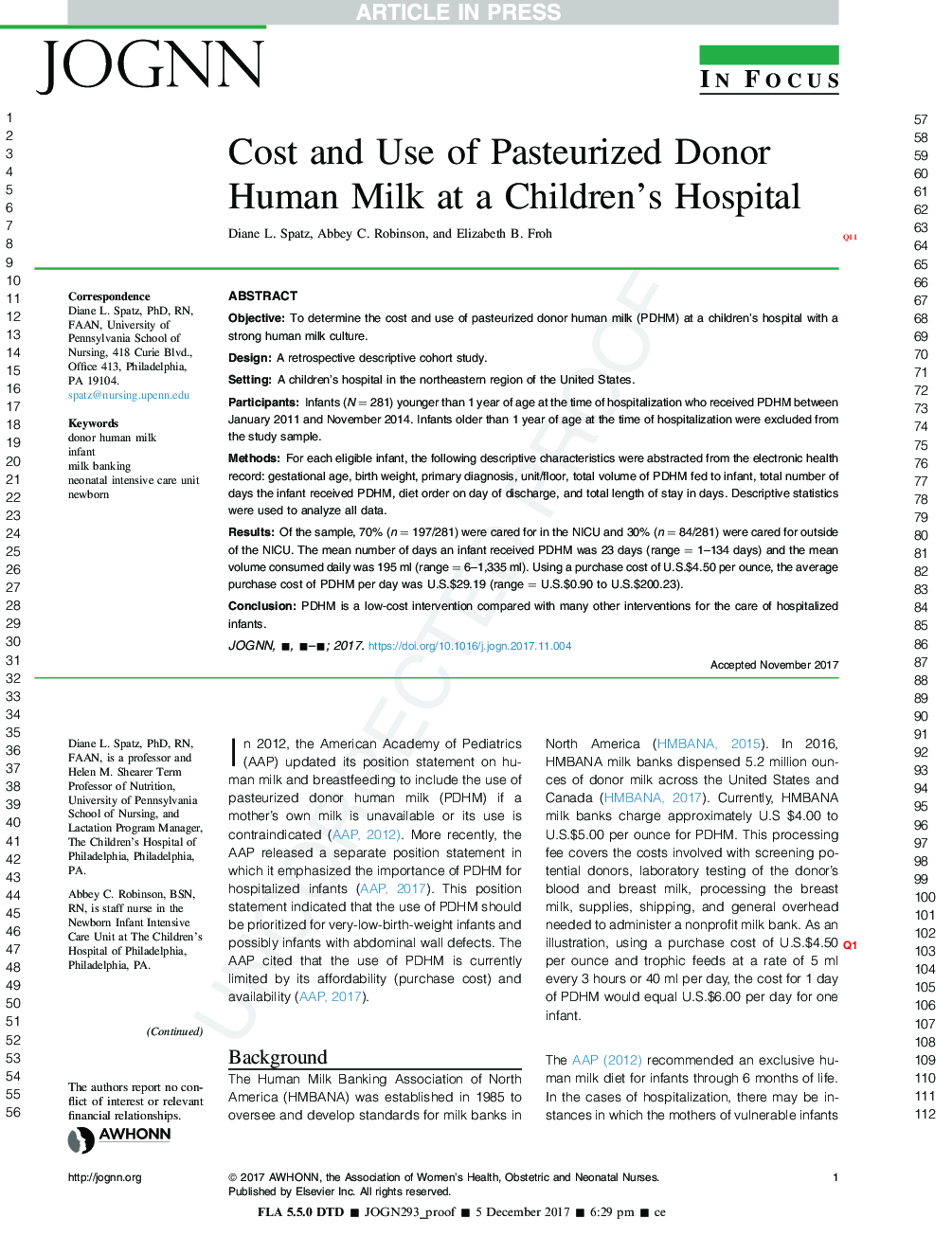 Cost and Use of Pasteurized Donor Human Milk at a Children's Hospital