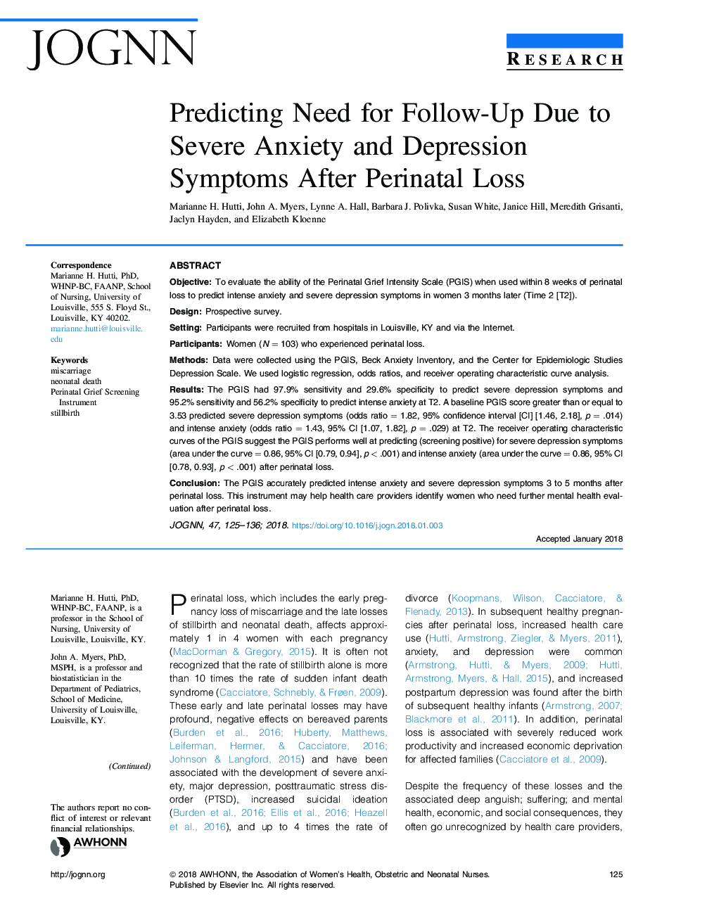 Predicting Need for Follow-Up Due to Severe Anxiety and Depression Symptoms After Perinatal Loss