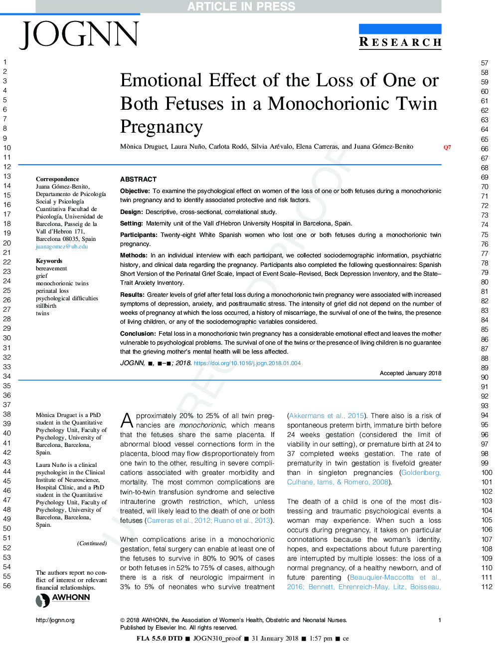 Emotional Effect of the Loss of One or Both Fetuses in a Monochorionic Twin Pregnancy