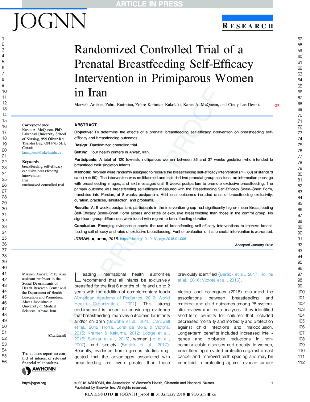 Randomized Controlled Trial of a Prenatal Breastfeeding Self-Efficacy Intervention in Primiparous Women inÂ Iran
