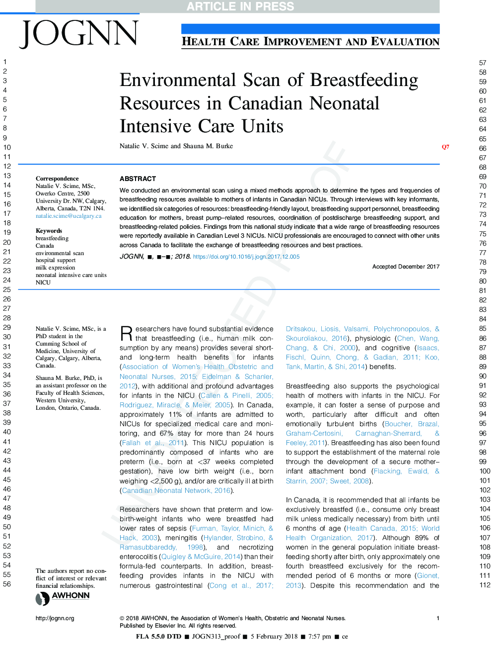 Environmental Scan of Breastfeeding Resources in Canadian NICUs