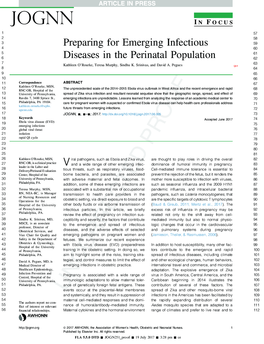 Preparing for Emerging Infectious Diseases in the Perinatal Population