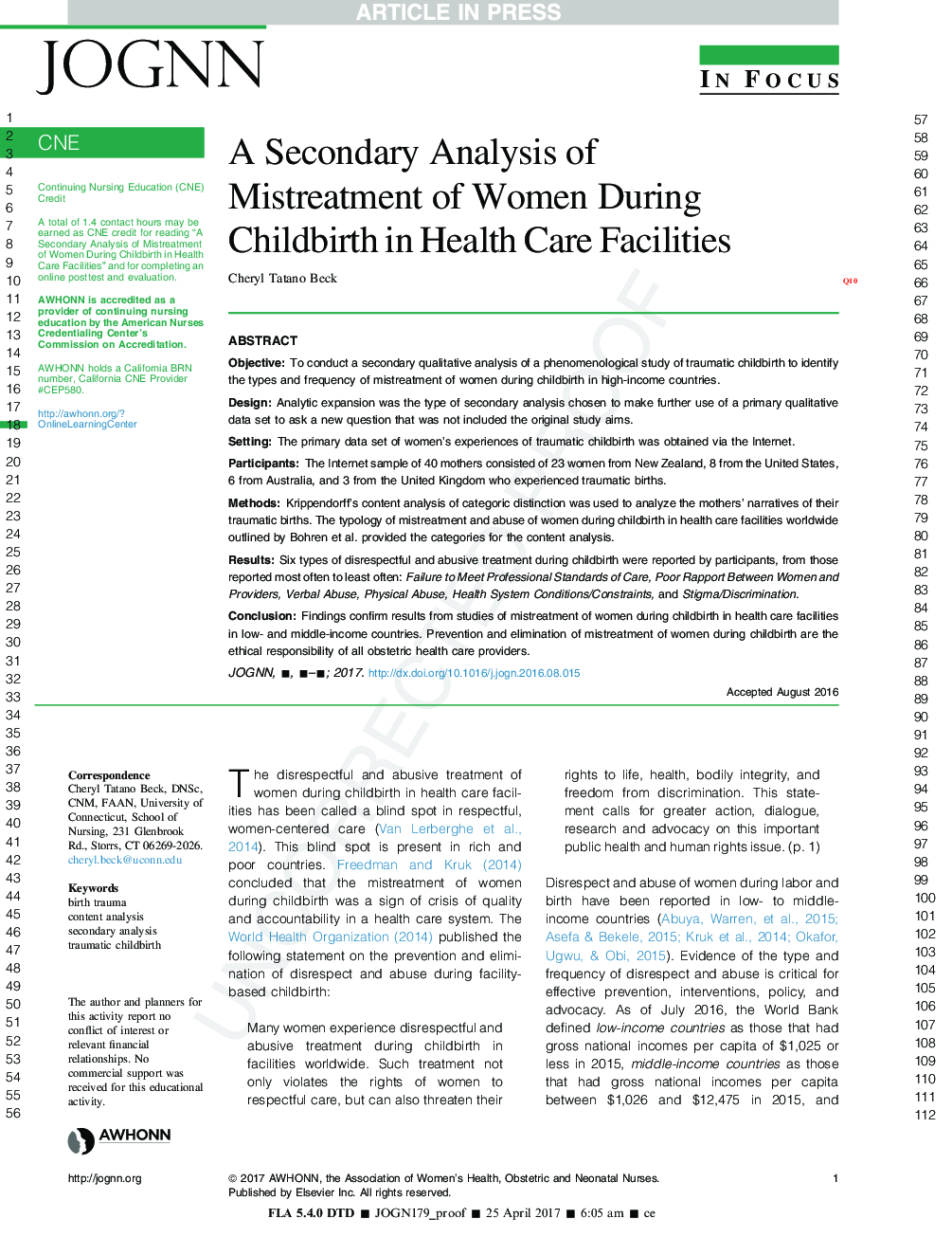 تحلیل ثانوی بدرفتاری زنان در دوران زایمان در مراکز بهداشتی 