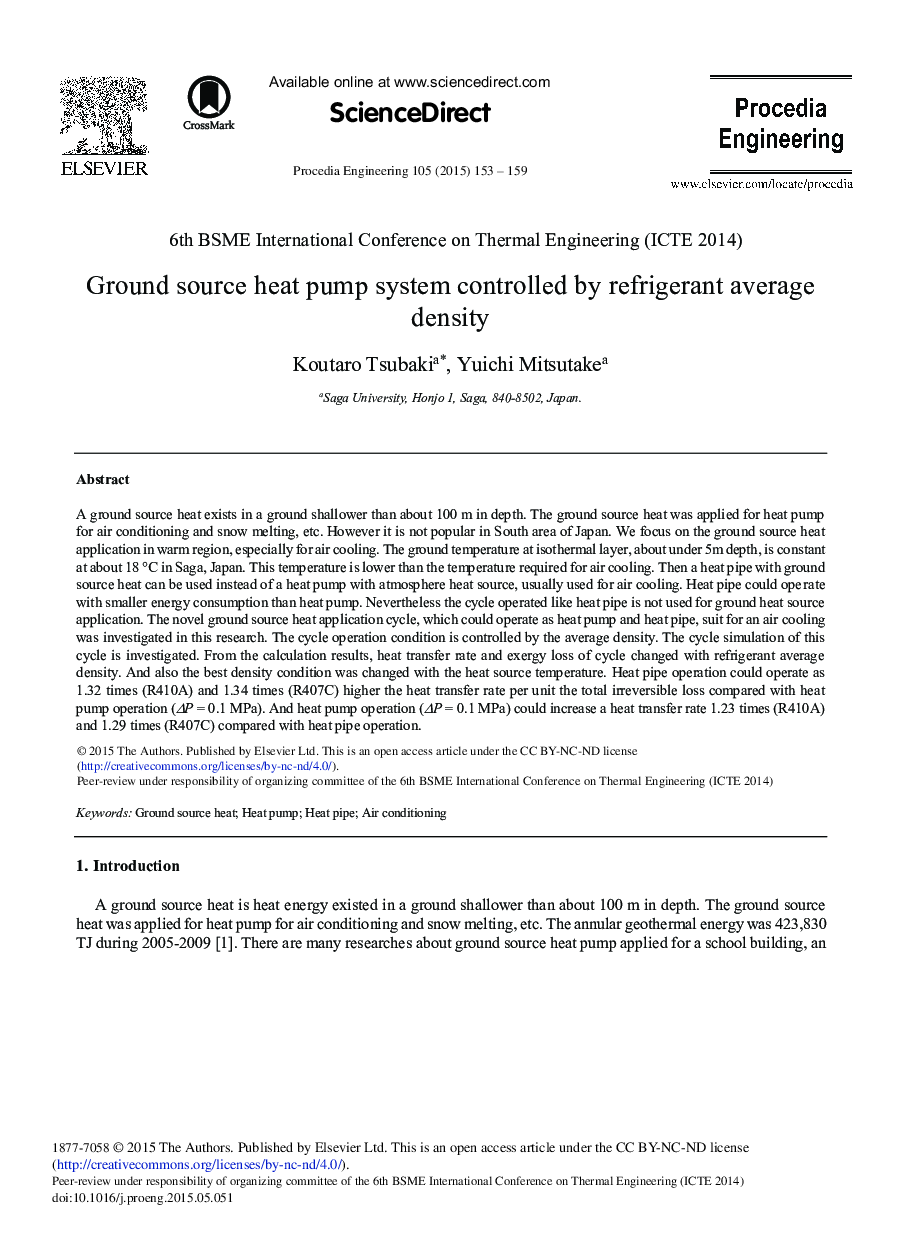 Ground Source Heat Pump System Controlled by Refrigerant Average Density 