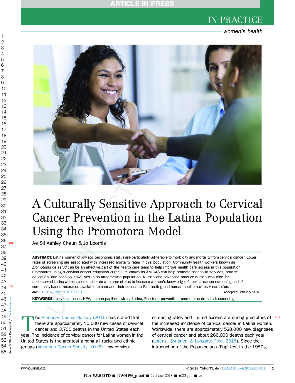 A Culturally Sensitive Approach to Cervical Cancer Prevention in the Latina Population Using the Promotora Model