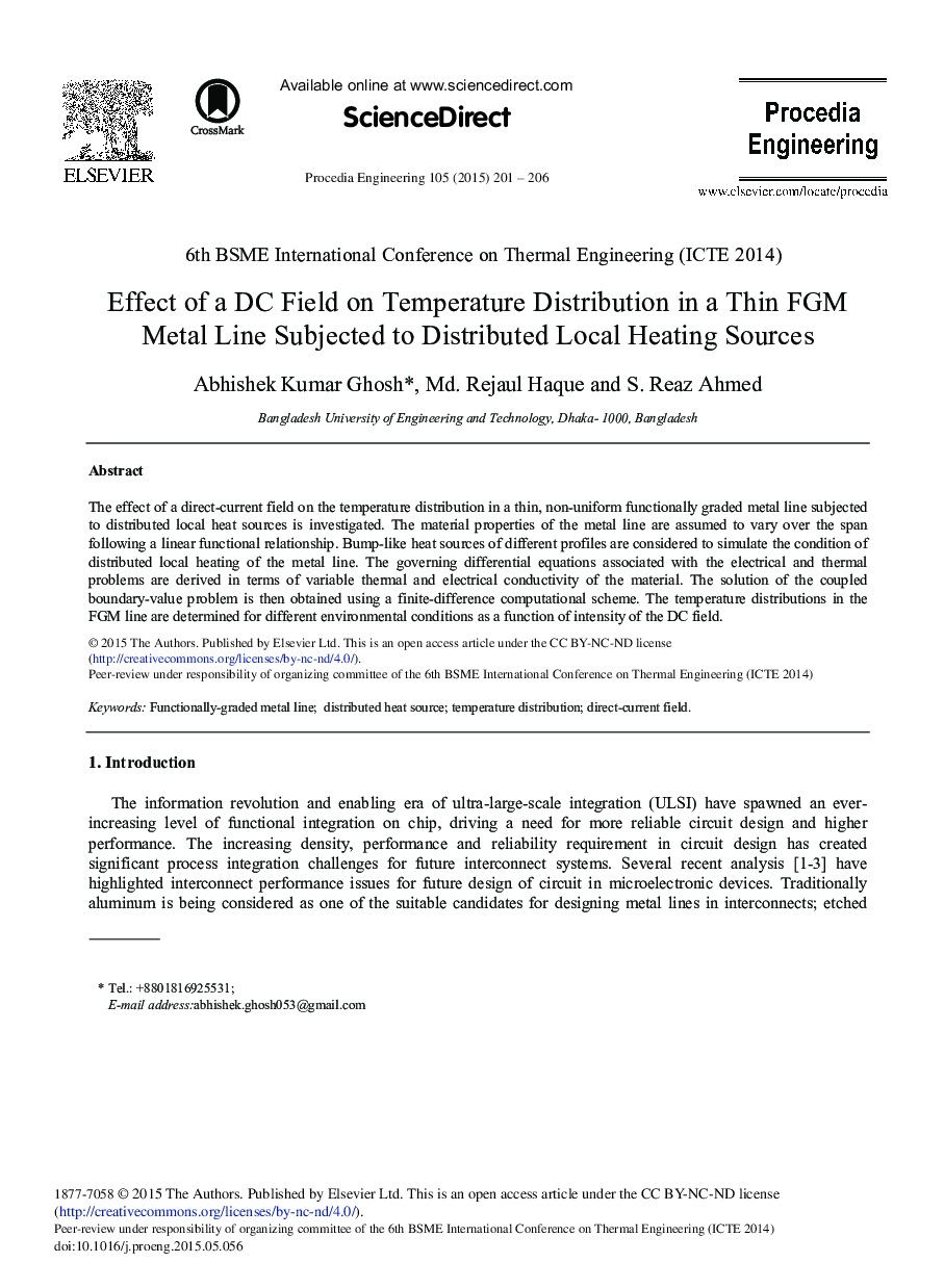 Effect of a DC Field on Temperature Distribution in a Thin FGM Metal Line Subjected to Distributed Local Heating Sources 