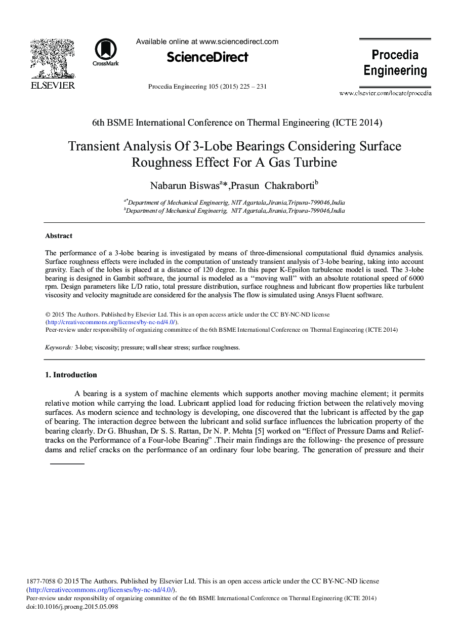 Transient Analysis Of 3-Lobe Bearings Considering Surface Roughness Effect For A Gas Turbine 