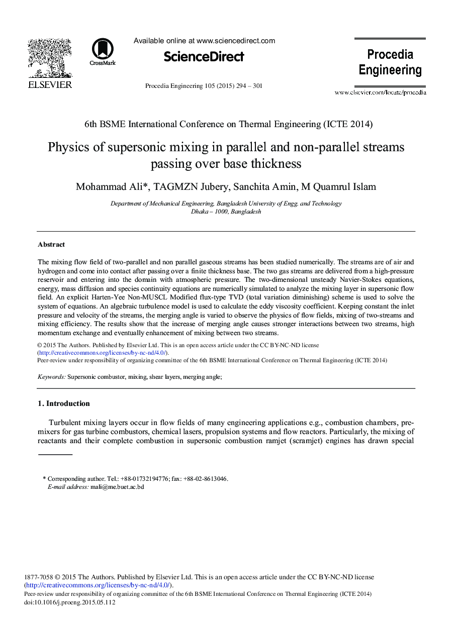 Physics of Supersonic Mixing in Parallel and Non-Parallel Streams Passing Over Base Thickness 