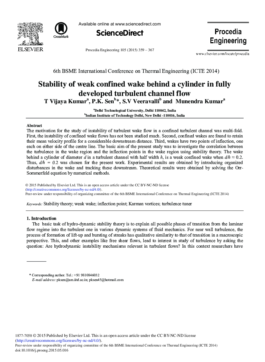 Stability of Weak Confined Wake Behind a Cylinder in Fully Developed Turbulent Channel Flow 