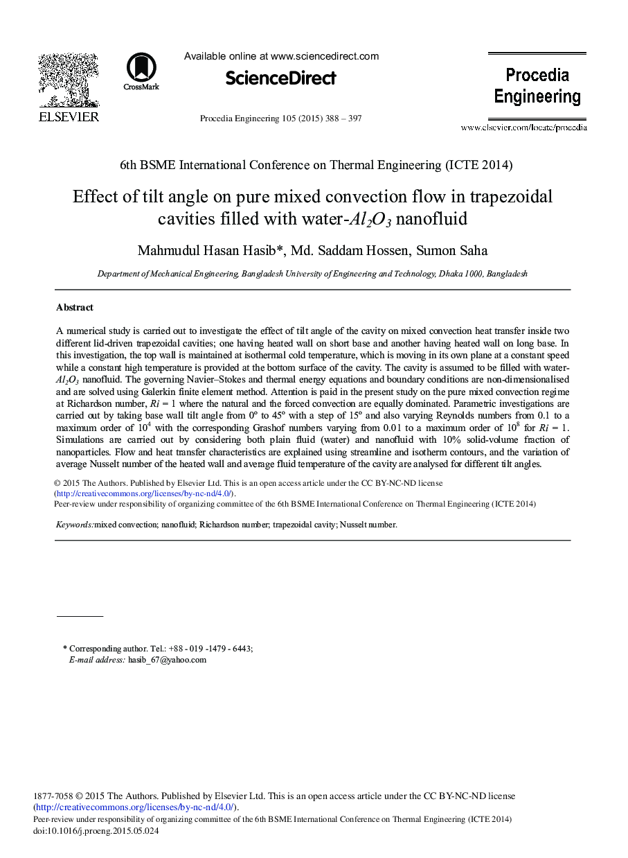 Effect of Tilt Angle on Pure Mixed Convection Flow in Trapezoidal Cavities Filled with Water-Al2O3 Nanofluid 