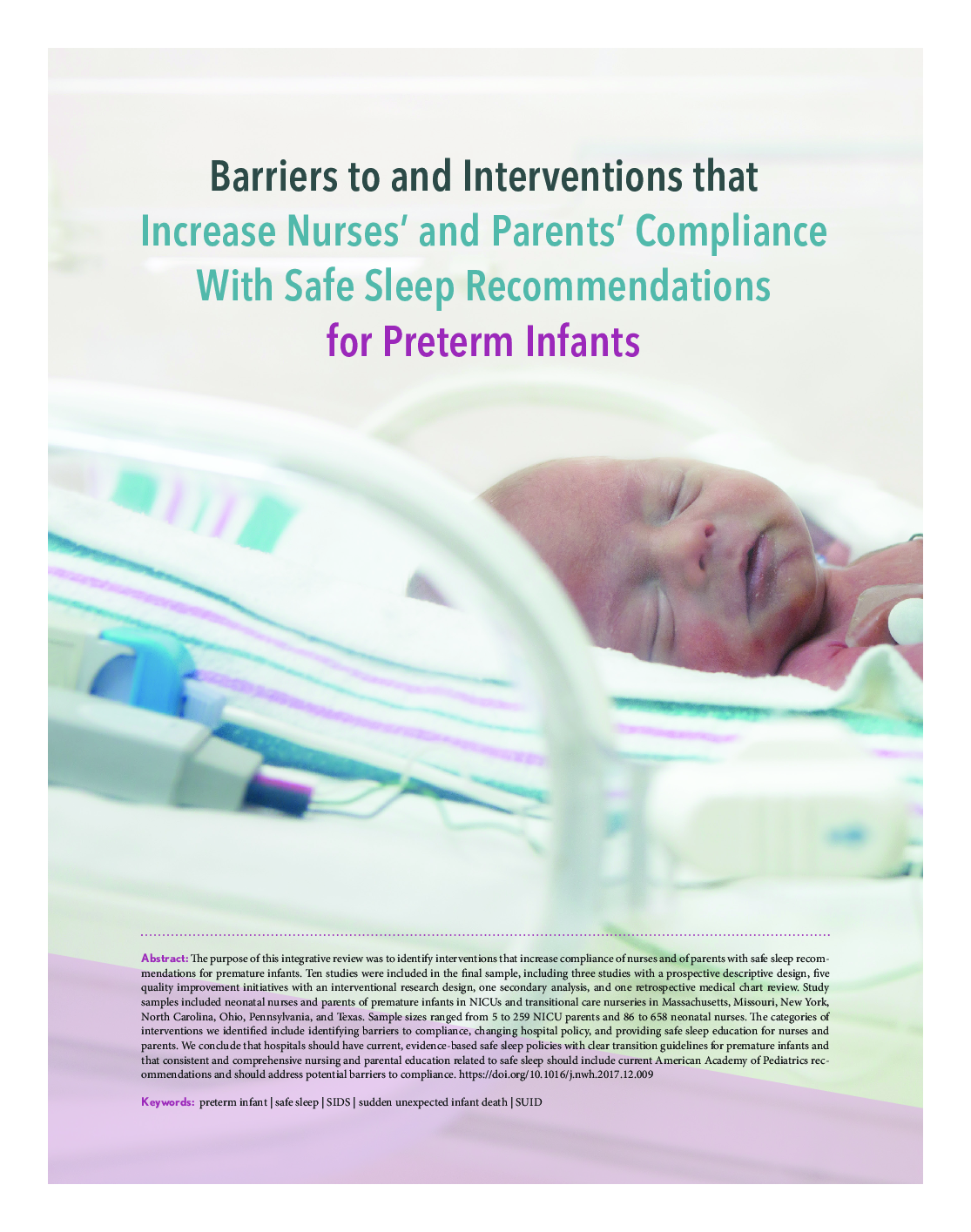 موانع و مداخلاتی که افزایش تطابق پرستاران و والدین با توصیه های خواب ایمن برای نوزادان نارس 