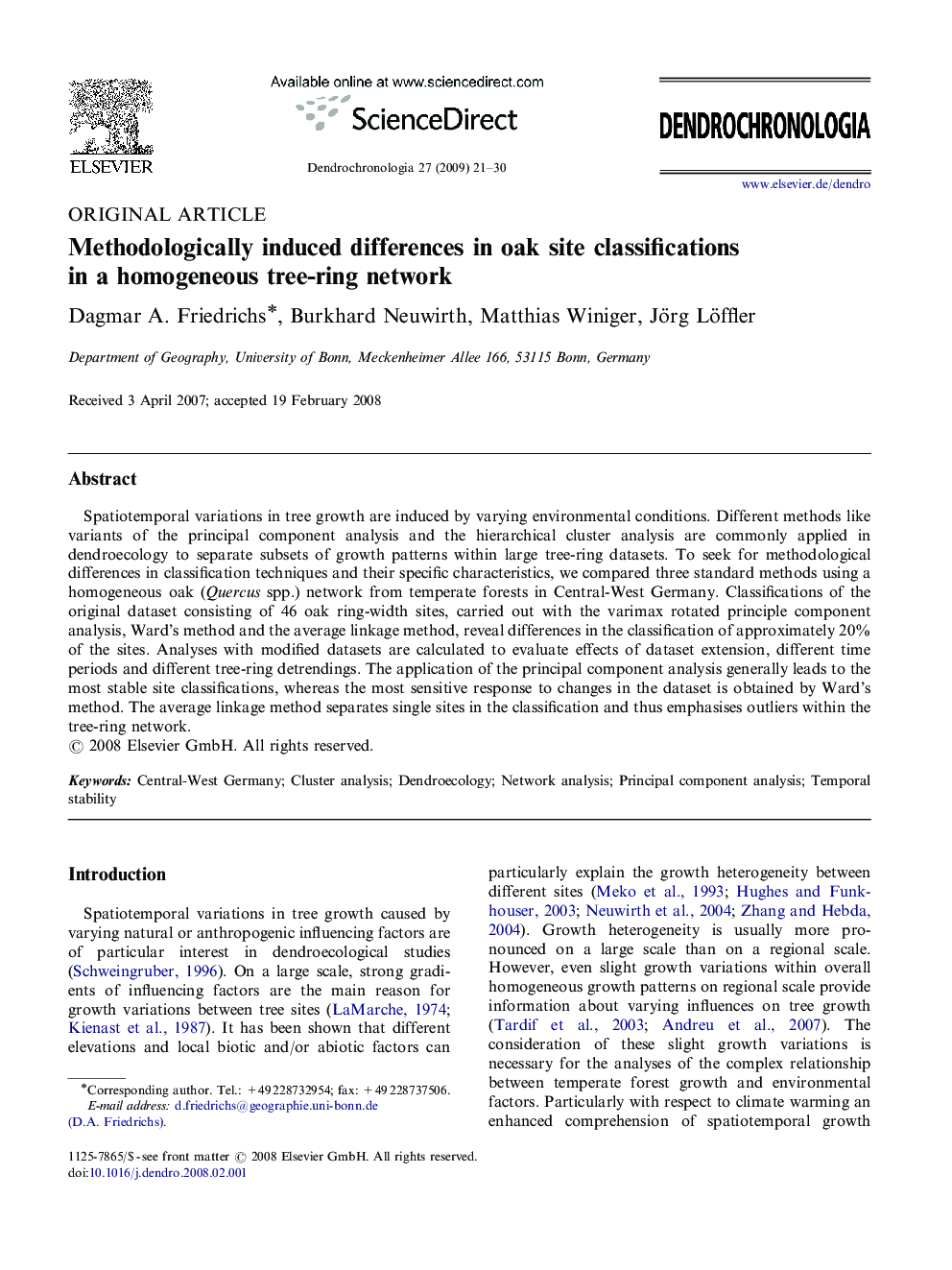 Methodologically induced differences in oak site classifications in a homogeneous tree-ring network