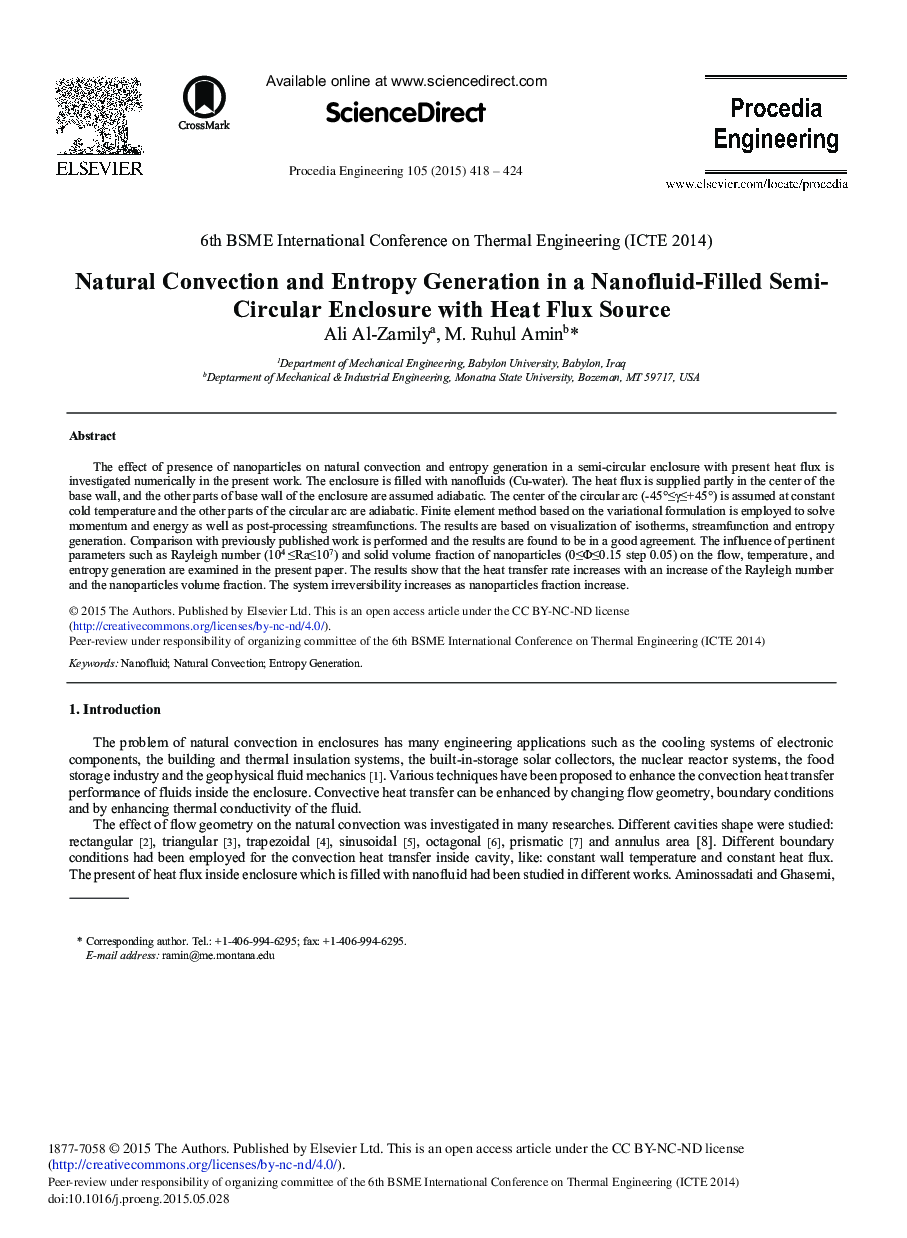 Natural Convection and Entropy Generation in a Nanofluid-Filled Semi-Circular Enclosure with Heat Flux Source 