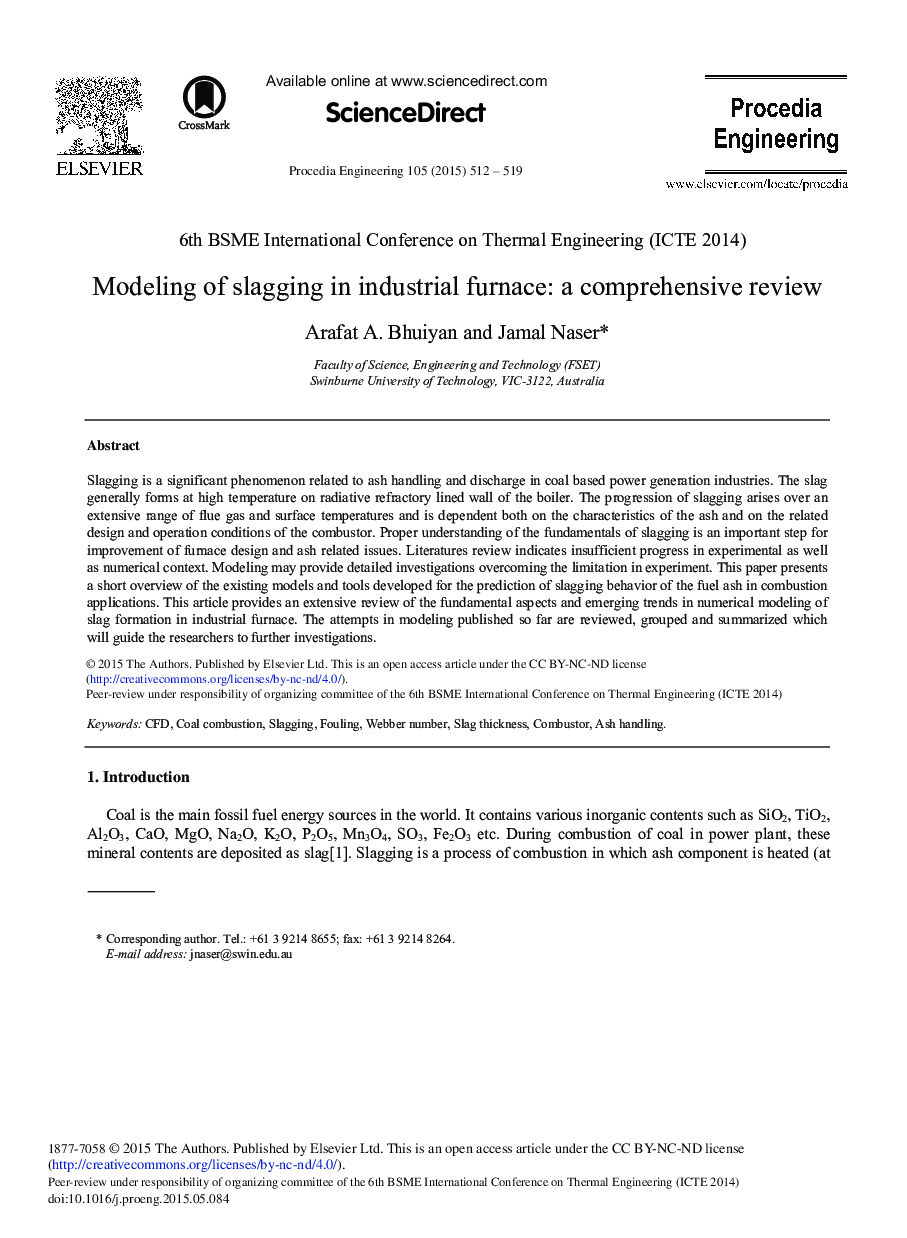 Modeling of Slagging in Industrial Furnace: A Comprehensive Review 