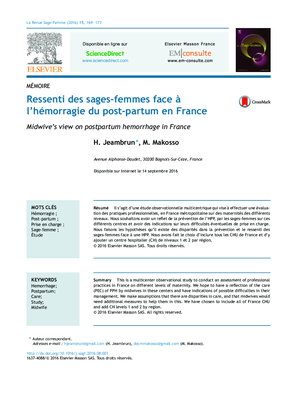 Ressenti des sages-femmes face Ã  l'hémorragie du post-partum en France