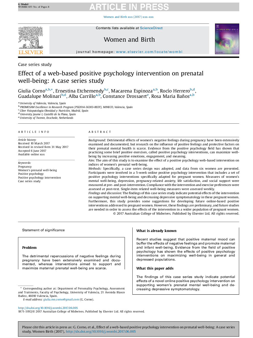 Effect of a web-based positive psychology intervention on prenatal well-being: A case series study