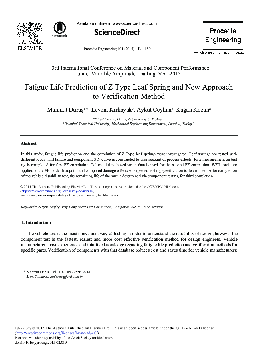 Fatigue Life Prediction of Z Type Leaf Spring and New Approach to Verification Method 