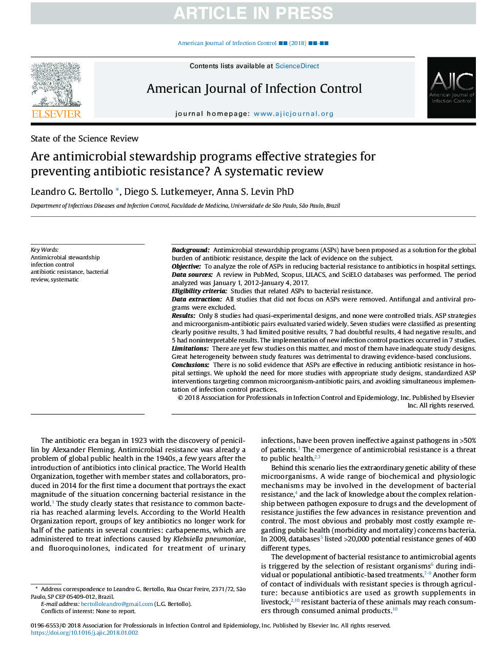 آیا برنامه های نگهداری ضد میکروبی برای جلوگیری از مقاومت آنتی بیوتیکی موثر است؟ بررسی سیستماتیک 