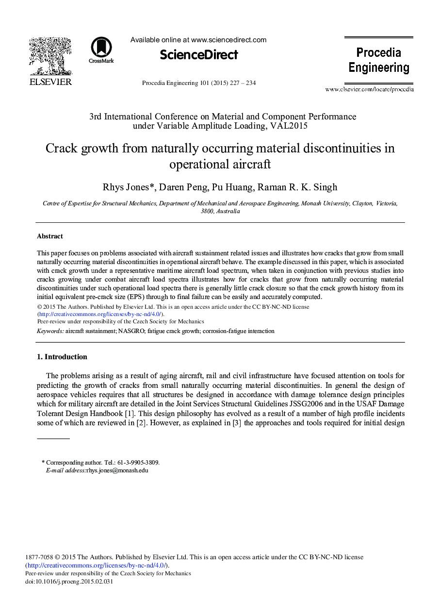 Crack Growth from Naturally Occurring Material Discontinuities in Operational Aircraft 