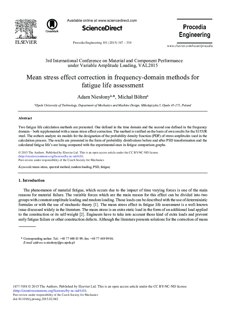 Mean Stress Effect Correction in Frequency-domain Methods for Fatigue Life Assessment 